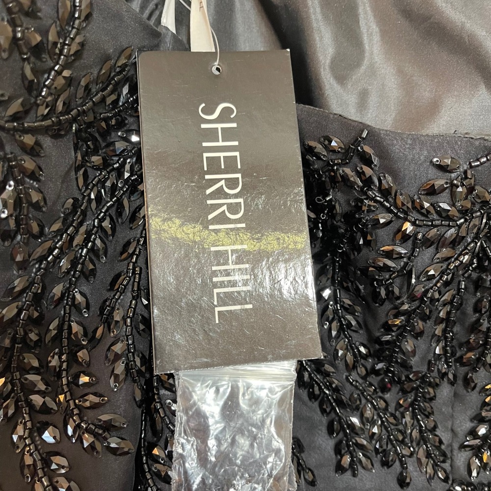 NWT Sherri Hill Black Beaded Strapless Chiffon Formal Evening Gown Dress Size 26 - Picture 7 of 13